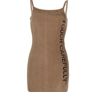 OFF-WHITE NWT Quote Touch Carefully Fuzzy Brown Mini Dress Retail: $1900 42 NWT